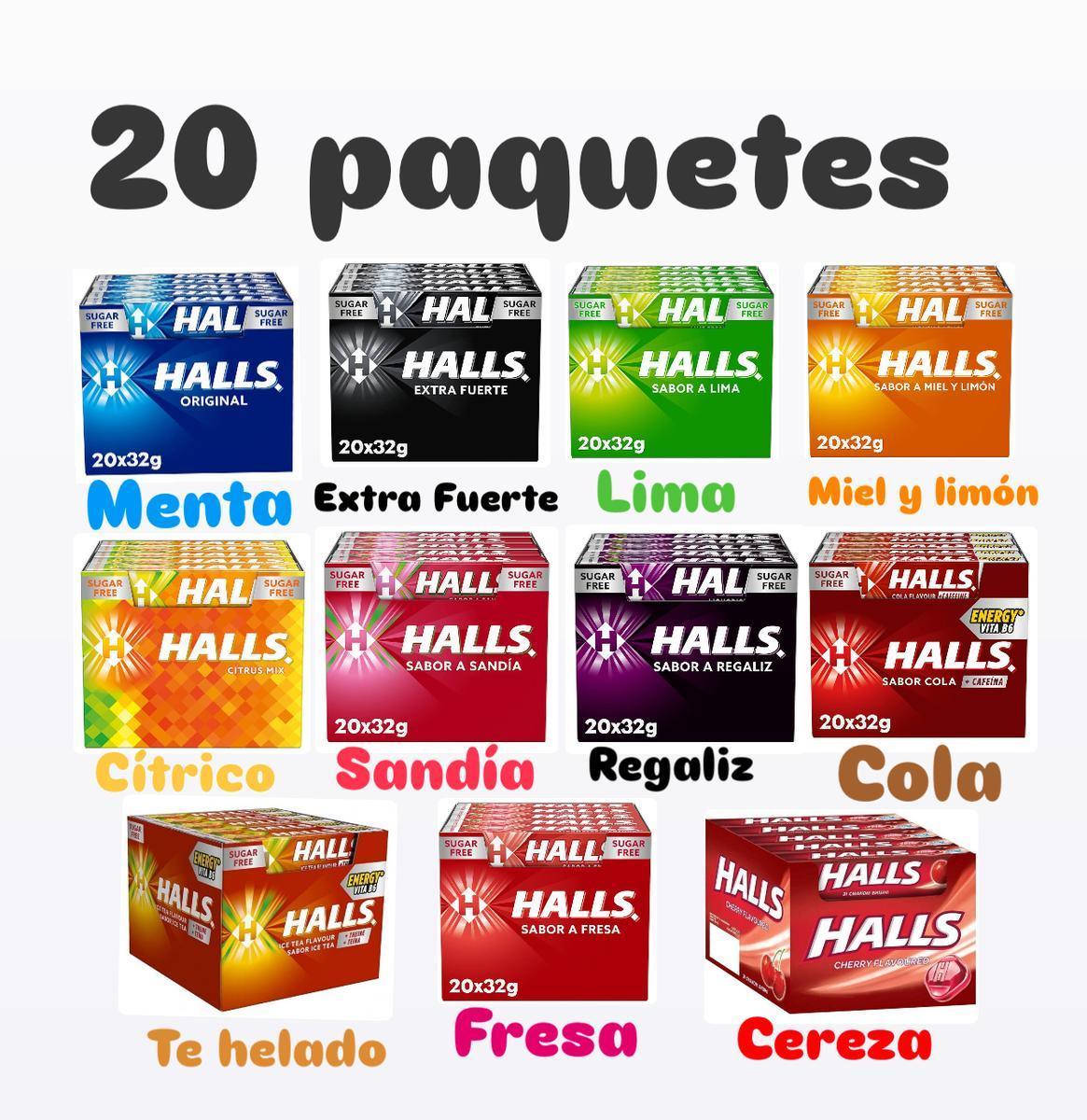 Halls Miel y Limón, Caramelo Sin Azúcar, Caja de 20 Sticks de 32 g