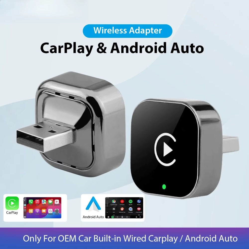Adaptateur CarPlay sans fil 2 en 1 et adaptateur Android Auto sans fil, WiFi 5 GHz, Type-C/USB, Plug and Play, CarPlay sans fil