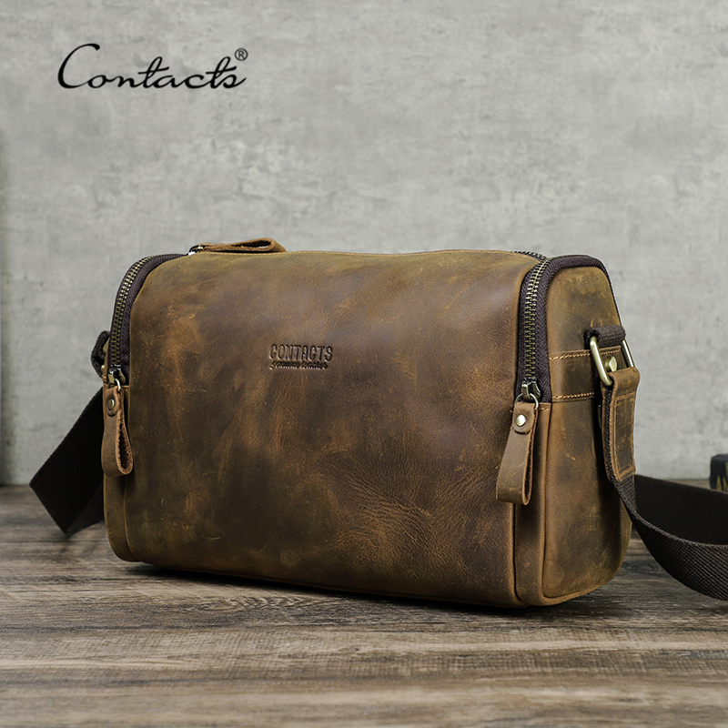 Crazy Horse Lederen Heren Handtas Designer Vintage Crossbody Tas Kleine Strap Sling Schoudertas Luxe Merk Messenger Bags Nieuwe