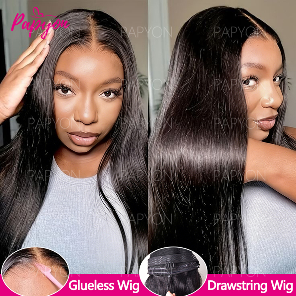 26 28 Inch Straight 6x4 Glueless Wig Drawstring Human Hair Wigs Ready To Wear Brésilien Preplucked Pre-cut Lace Closure Frontal Wigs For Women Perruque Livraison 3 Jour France