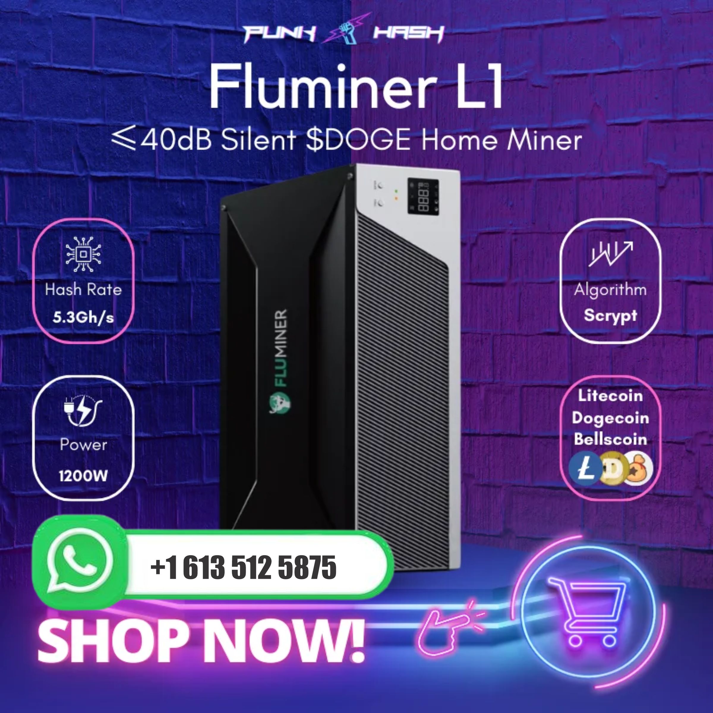 Oferta Mega JY: Compre 7 e Leve 4 Grátis - Novo Fluminer L1 Pro 6Gh/s DOGE LTC BEL Minerador de Moedas 1400W 110-240V em Estoque
