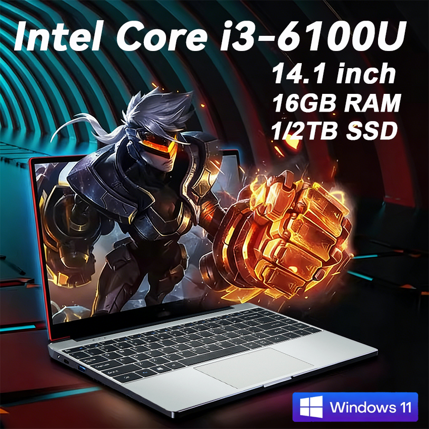 Nuovo Computer Portatile da 14.1'' con 16GB DDR4, SSD da 1TB/2TB, Processore Intel i3-6100U, Notebook Portatile con Windows 11 per Ufficio, Studio e Giochi