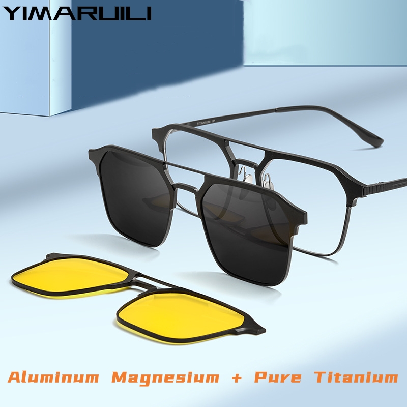 YIMARUILI – lunettes rétro Double faisceau en titane pur, Clip magnétique sur lunettes, Prescription optique, monture de lunettes pour hommes et femmes