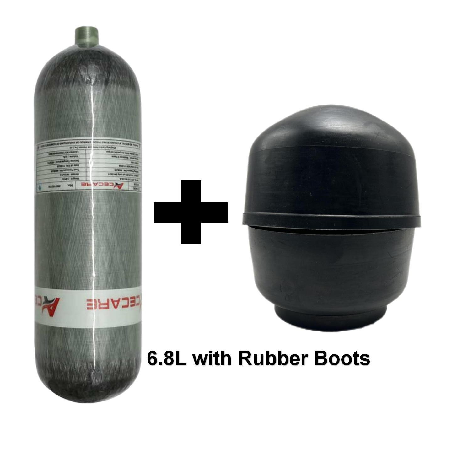 Aceare 6.8l ce hpa cilindro de fibra carbono alta pressão 4500psi 300bar 30mpa com botas protetoras de borracha mergulho m18 * 1.5