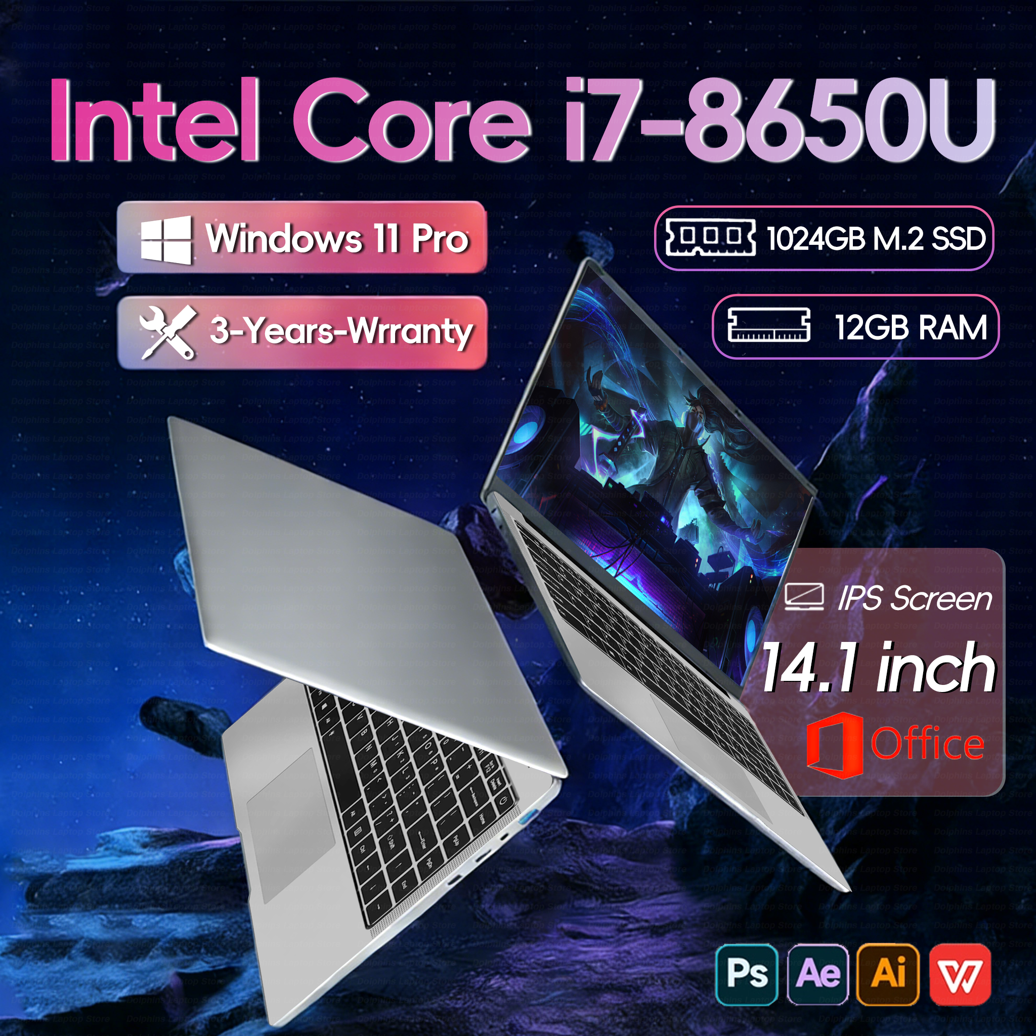 Ordenador portátil de 14,1 pulgadas Intel Core i7 8650U Dual Core 12GB RAM 512GB 1TB 2TB SSD Windows 11 portátil Pc Gamer Notebook