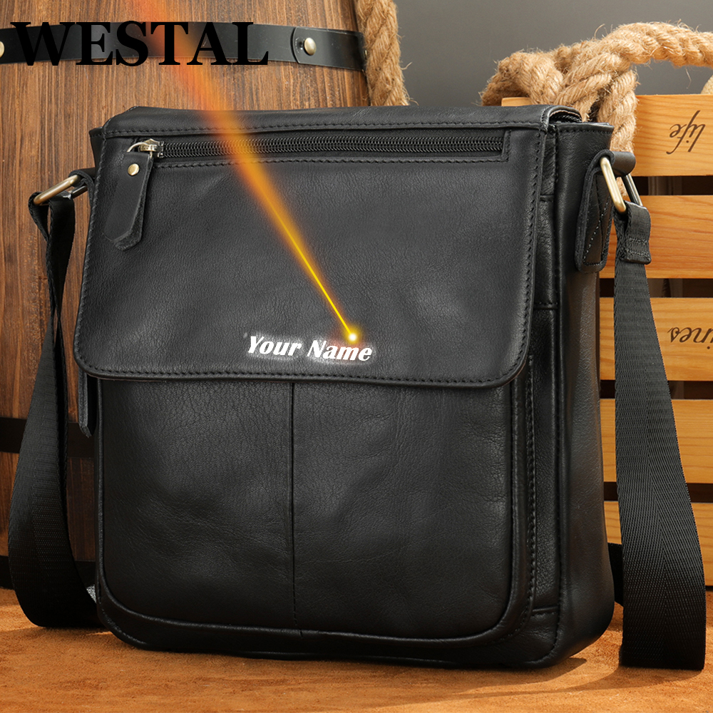 Westal Mannen Schoudertas Mannen Echt Leer Messenger Bags Grote Mannelijke Zwarte Crossbody Tassen Voor Mannen Tas Lederen Man handtassen 8830