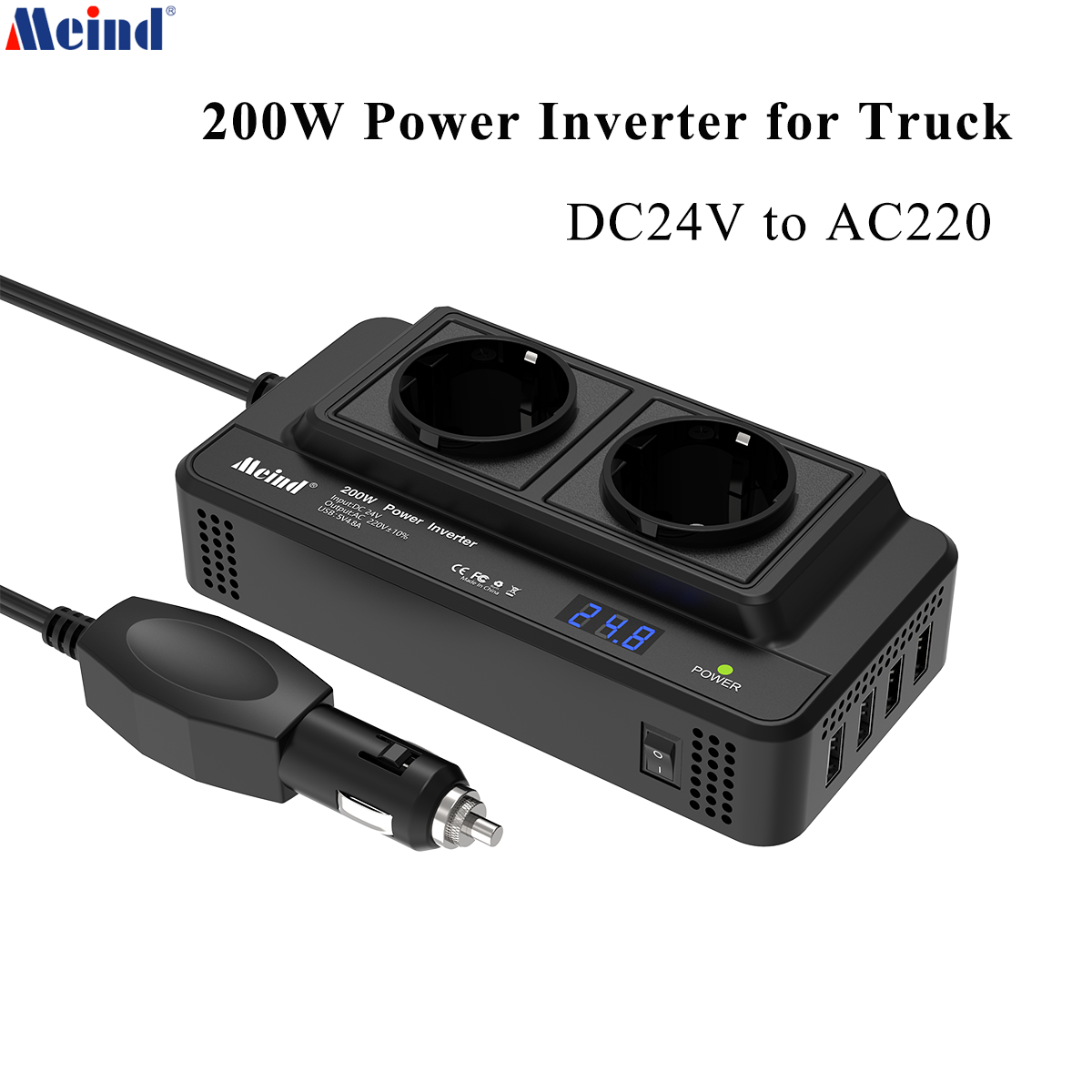 Convertitore di potenza a onda sinusoidale modificata Meind 24V 200W Convertitore da 24V CC a 220V CA per camion