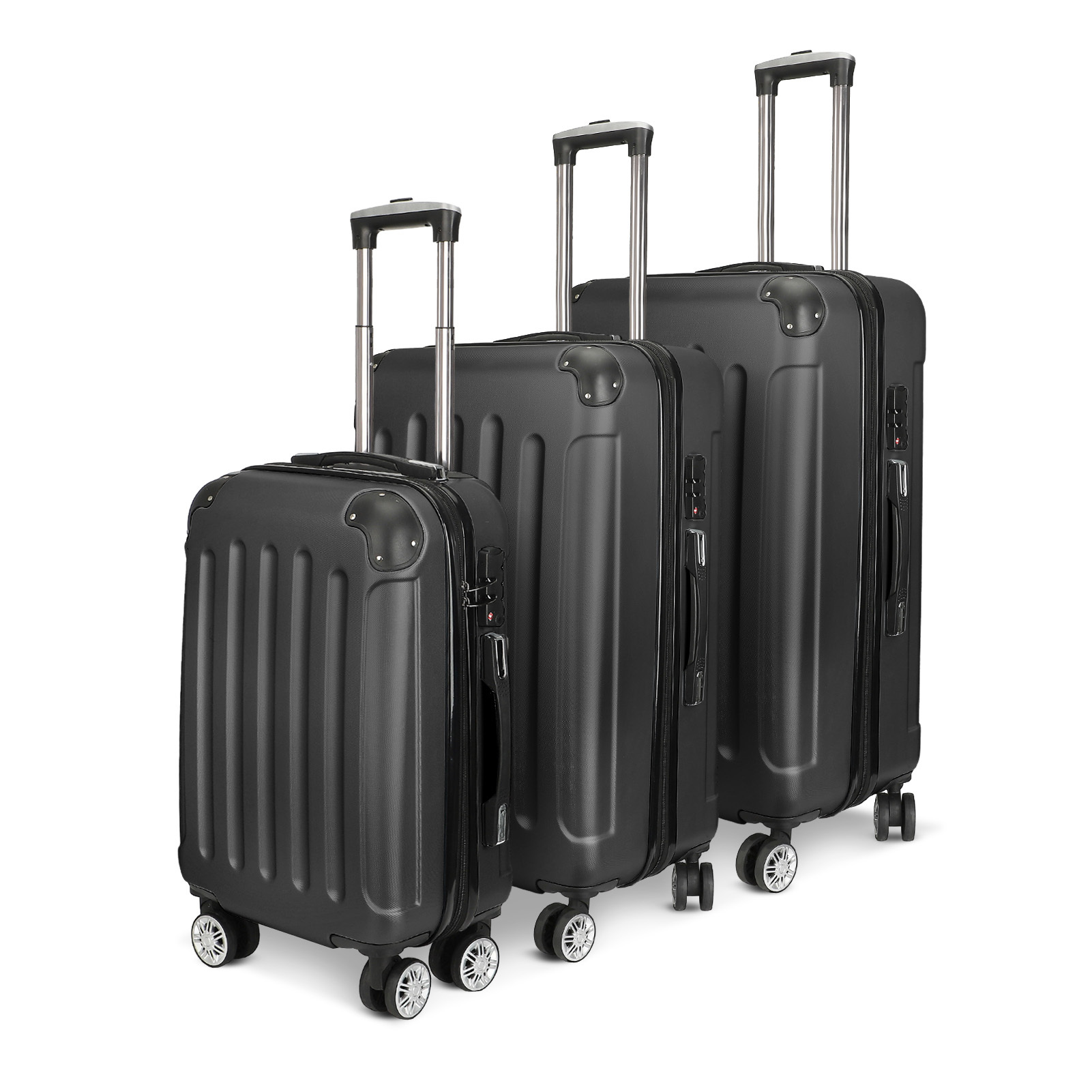 Fangange 3-delige harde koffersset, 20/24/28 inch ABS spinnerkoffers, 3-voudig verstelbare telescopische handgreep, stille 360° wielen °   Dubbele rij wielen, TSA-slot Reisbagage voor handbagage en ingecheckte bagage voor zakenreizen en gezinstochten, zwa