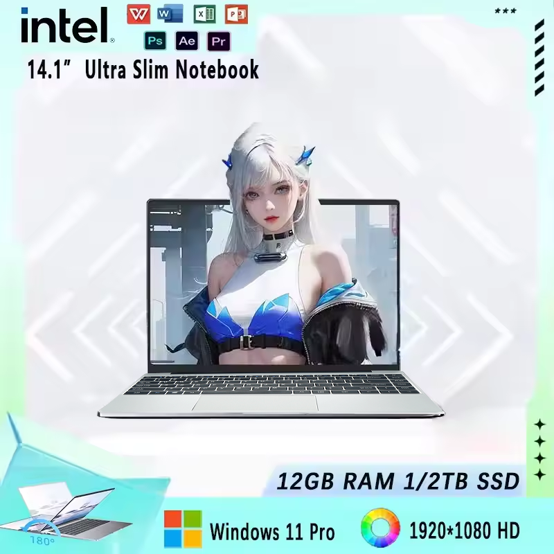 Ordenador portátil con Windows 11, Intel N4000, 2025 °, 12GB de RAM, 180 GB, 1TB, SSD, 512x1920, para oficina y estudio, novedad de 1080
