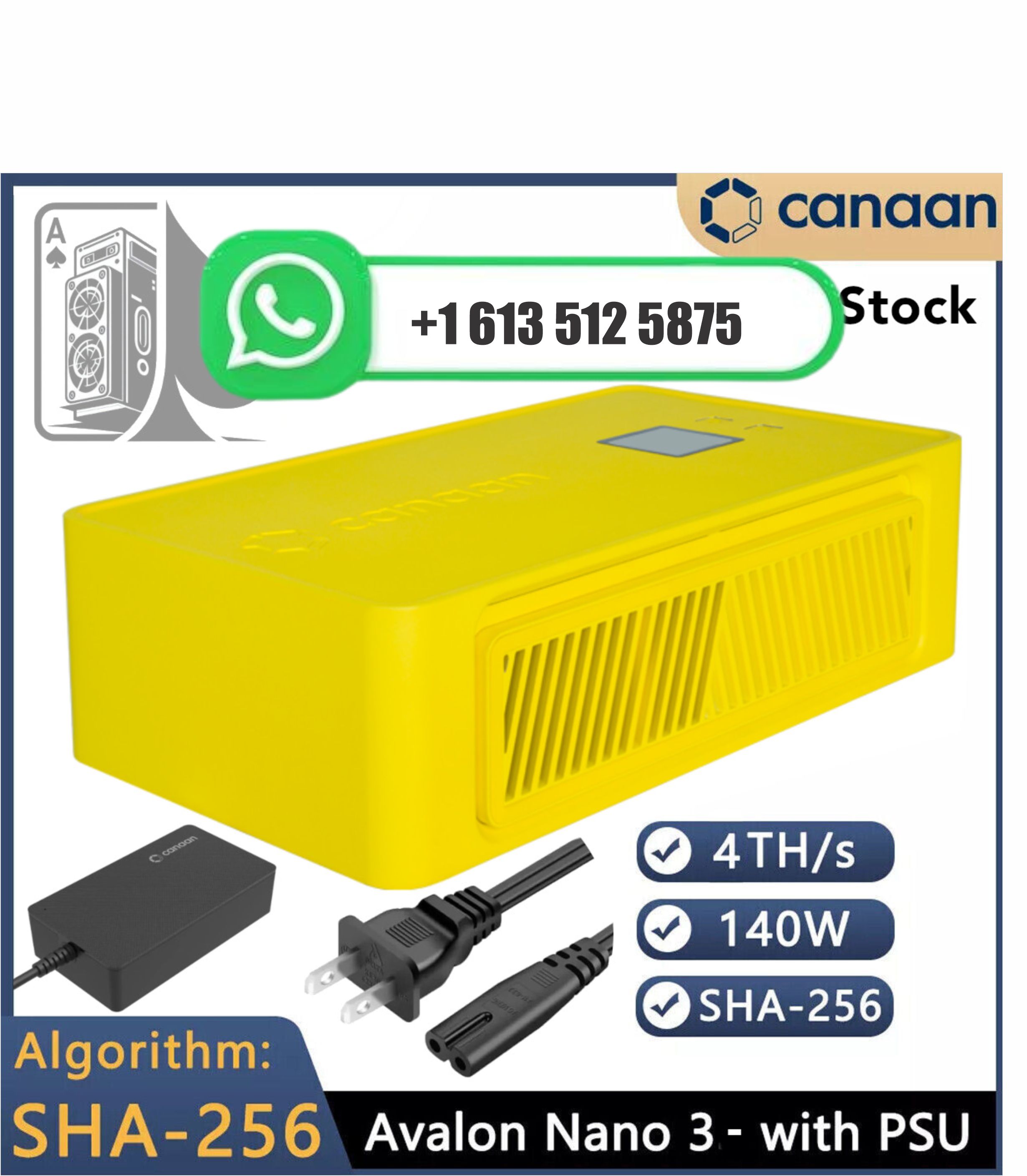 Oferta Limitada: Novo Minerador Solo BTC JY Cosmic Deal Brand New Canaan Avalon Nano 3 Amarelo 4TH/s com Fonte de Alimentação (PSU)