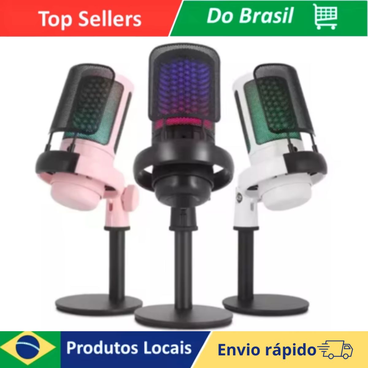 ไมโครโฟนคอนเดนเซอร์สำหรับนักเล่นเกมสีดำไฟ LED RGB แบบปลั๊กแอนด์เพลย์สำหรับเกมสตรีมมิ่งและพอดคาสต์-มะเขือเทศ