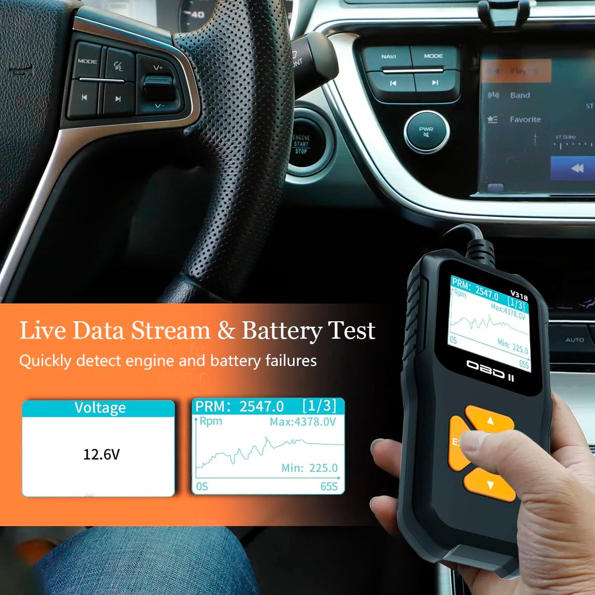 自動診断ツールスキャナー自動車バッテリーテスターOBD2自動車クリア故障検出サポート複数言語