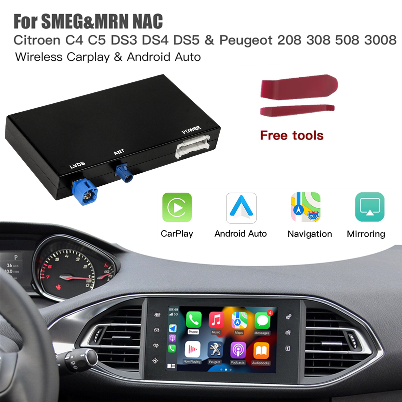 CARABC caja Carplay inalámbrica para Peugeot Citroen SMEG SMEG + Picasso C4 C5 DS4 DS3 308 508 208 3008 Android Auto módulo AirPlay