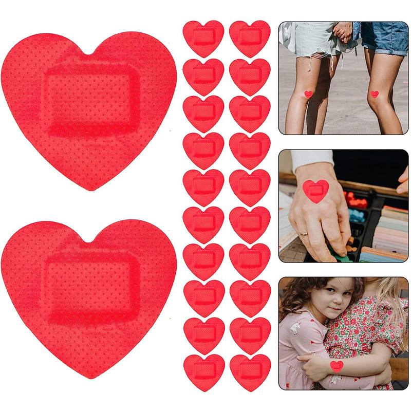 20/50 pçs coração vermelho band aid impermeável respirável curativo emplastros em forma de coração crianças remendo de pele concerto corpo adesivos