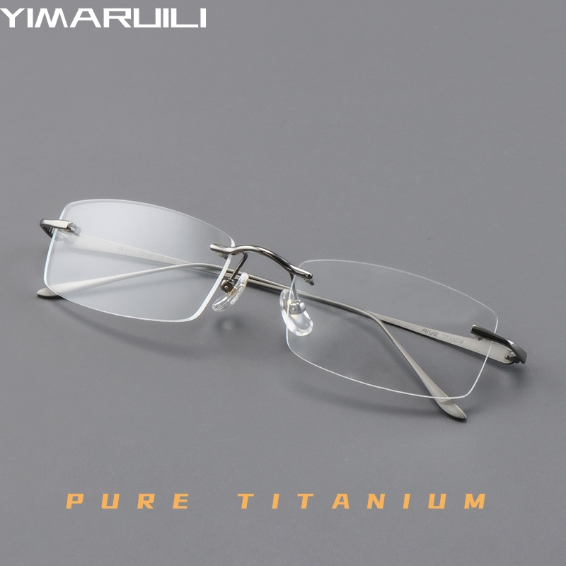 YIMARUILI, gafas ultraligeras de moda de negocios Premium de titanio puro, gafas graduadas ópticas de lujo para hombres, gafas sin montura A8012T