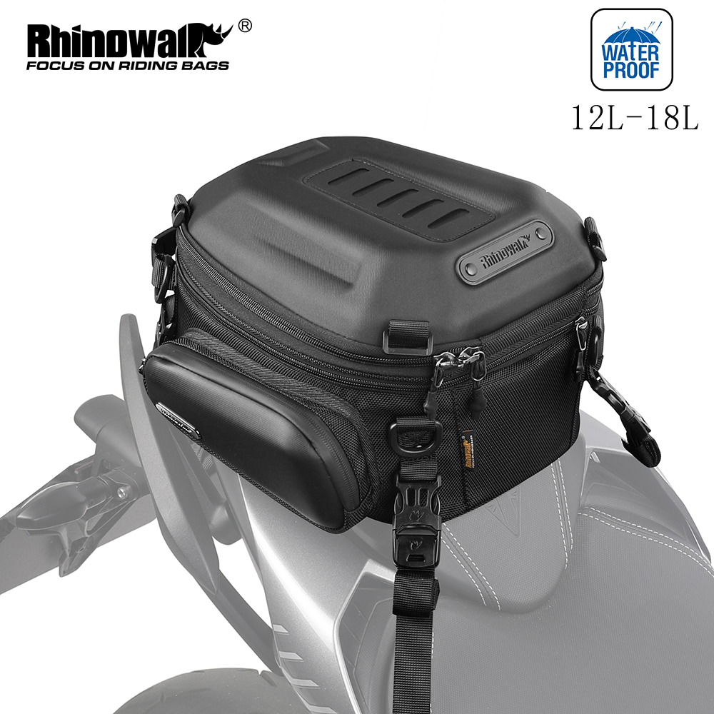 Rhinowalk saco de assento traseiro da motocicleta 12l-18l motor expansível casca dura mochila ao ar livre motocross tronco cauda saco pannier bagagem
