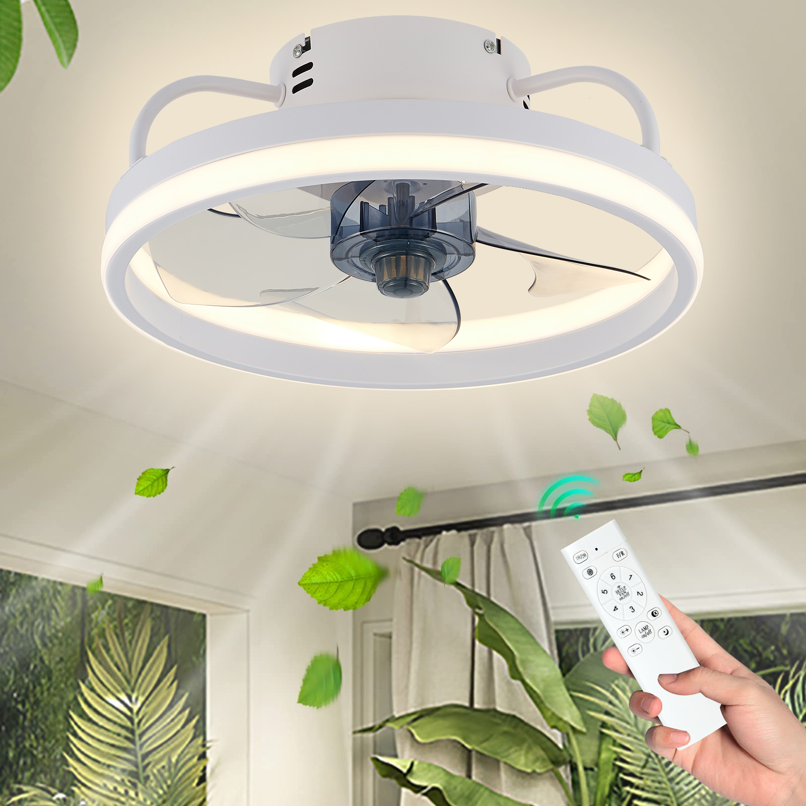 IRALAN Ventilatore da soffitto con luce Ventilatori elettrici silenziosi intelligenti lampada Moderna 6 velocità del vento Telecomando Camera da letto Studio Soggiorno Casa