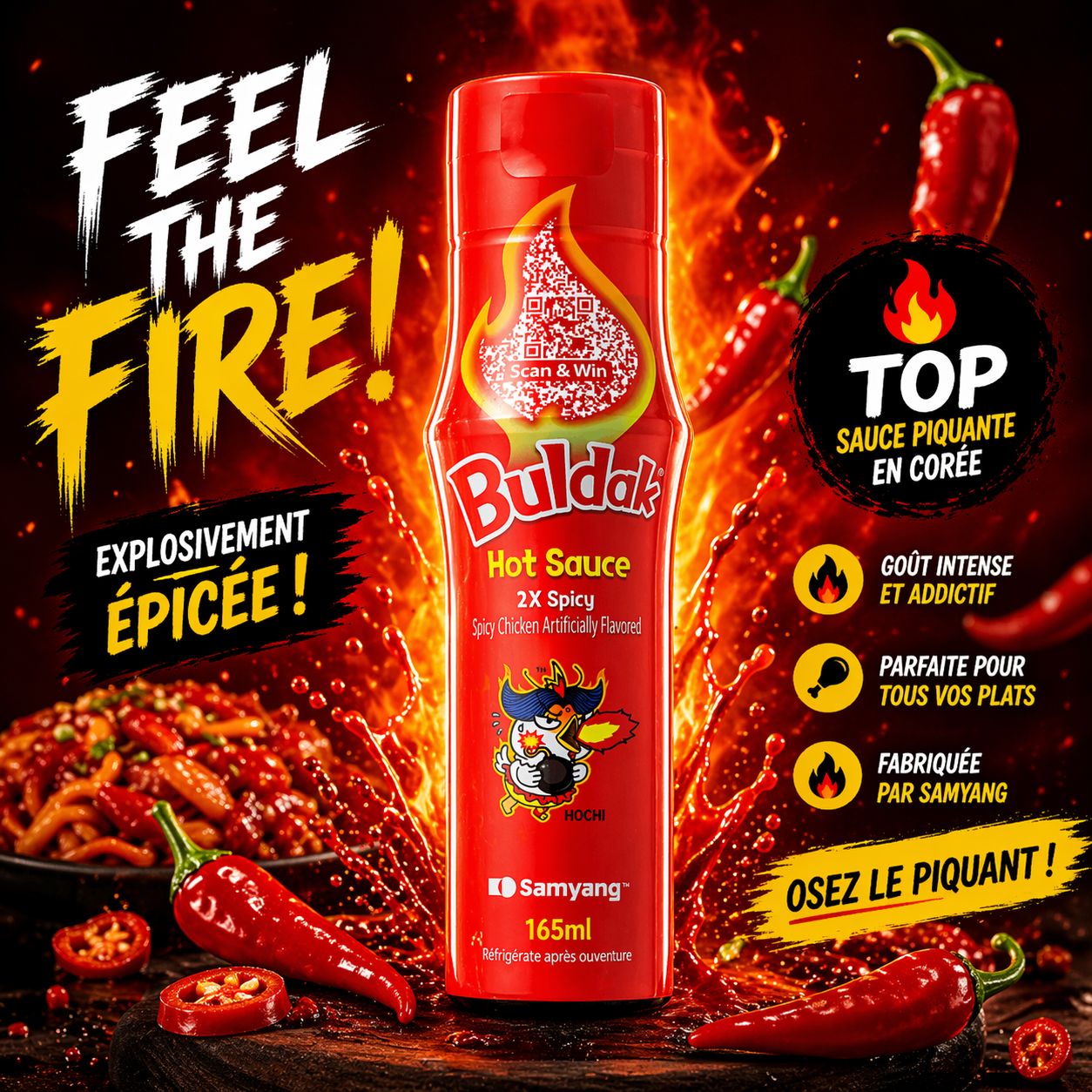 Sauce Coréenne Samyang Buldak 2X Ultra Piquante 165ml – Sauce Piment Très Épicée, Spéciale Ramen, Poulet, Street Food, Snacks
