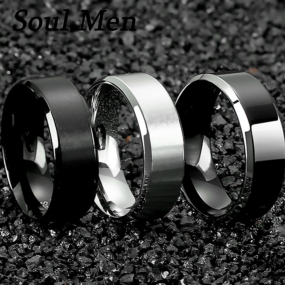 Cincin Klasik Cincin Kawin Tunangan Baja Tahan Karat untuk Ulang Tahun Pasangan Pria Wanita Perak Sederhana Warna Hitam 6/8MM