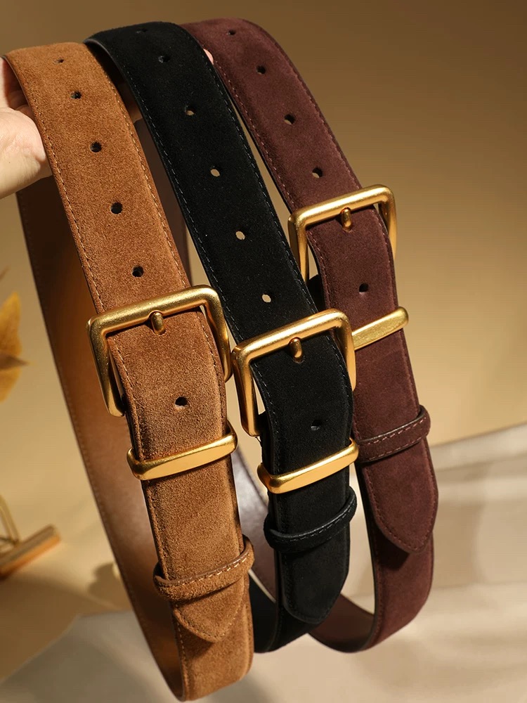 Ceinture de luxe en cuir suédé pour femme, avec boucle ardillon dorée, large, pour robes, jeans et tenues décontractées quotidiennes