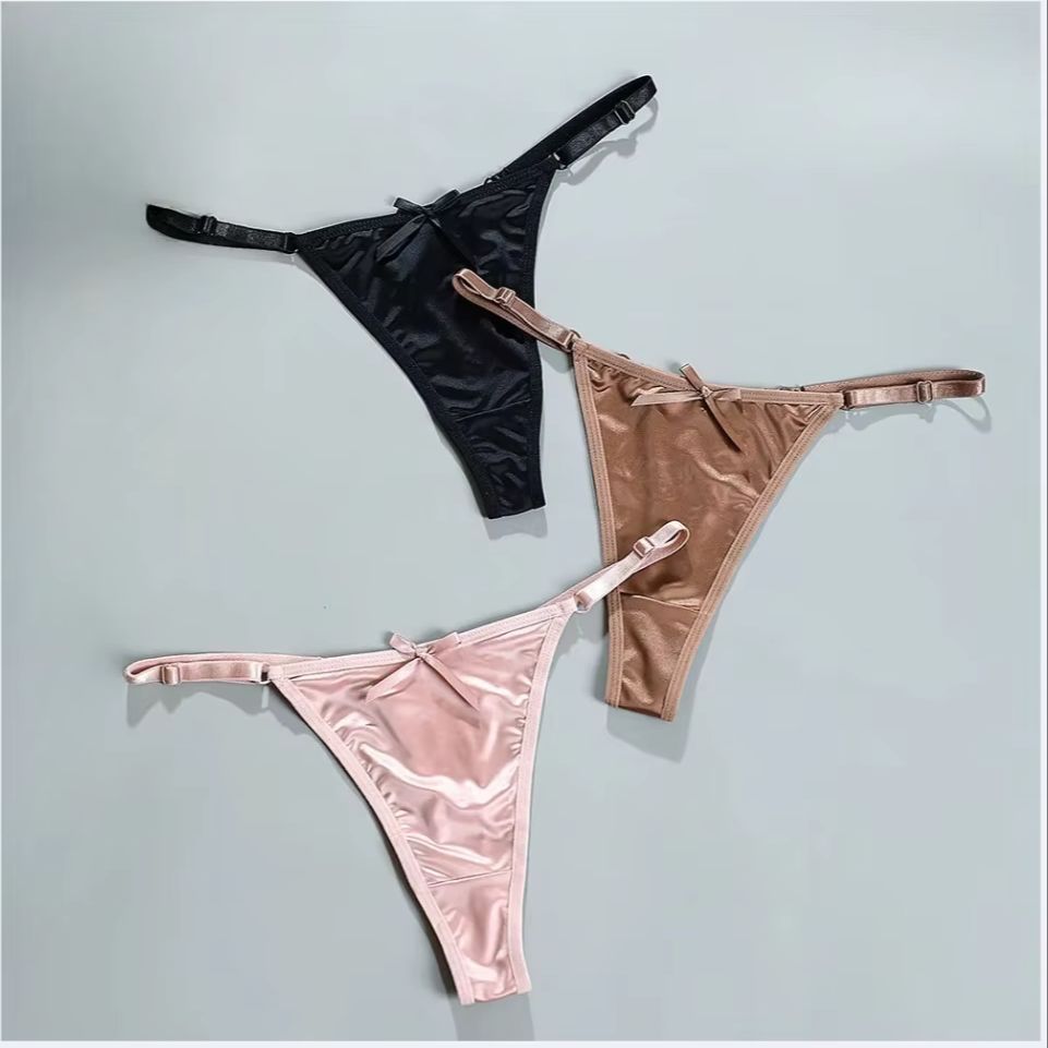 Sexy Satin réglable filles G-Strings pantalon confort taille basse nœud slips sous-vêtements sans couture string pour les femmes Ж Döneringsе Трусы