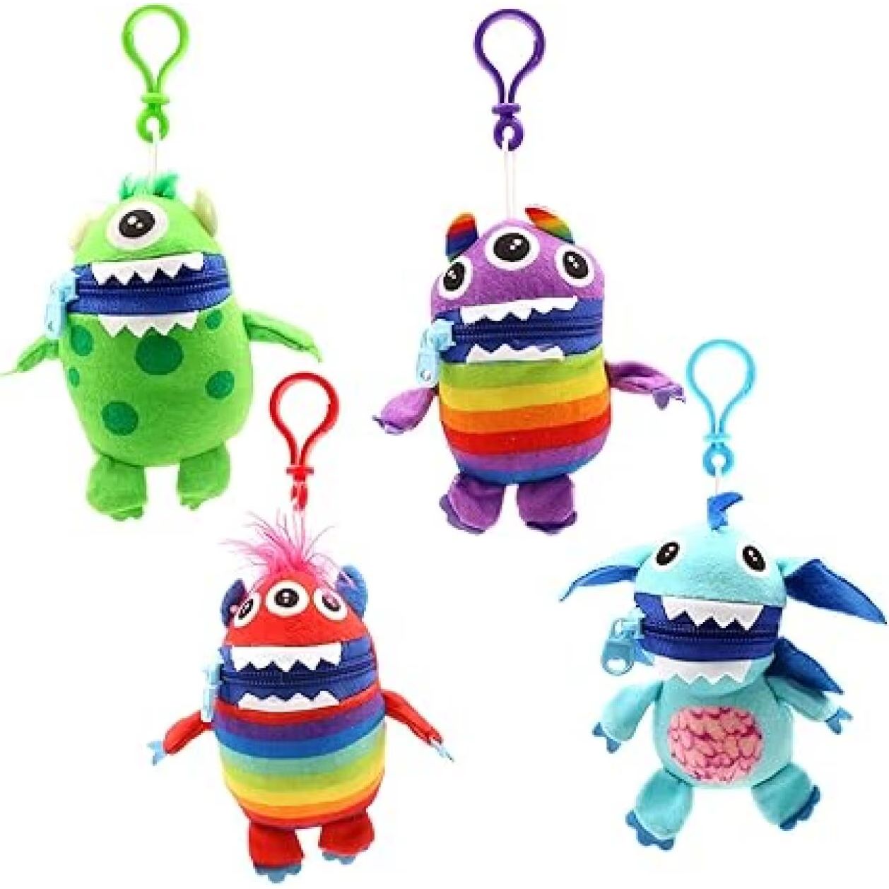 Khawatir Yummy Monster pak gantungan kunci-4 mainan lembut (13cm) untuk anak-anak kecemasan, stres & takut mengurangi tas suka diemong klip mainan