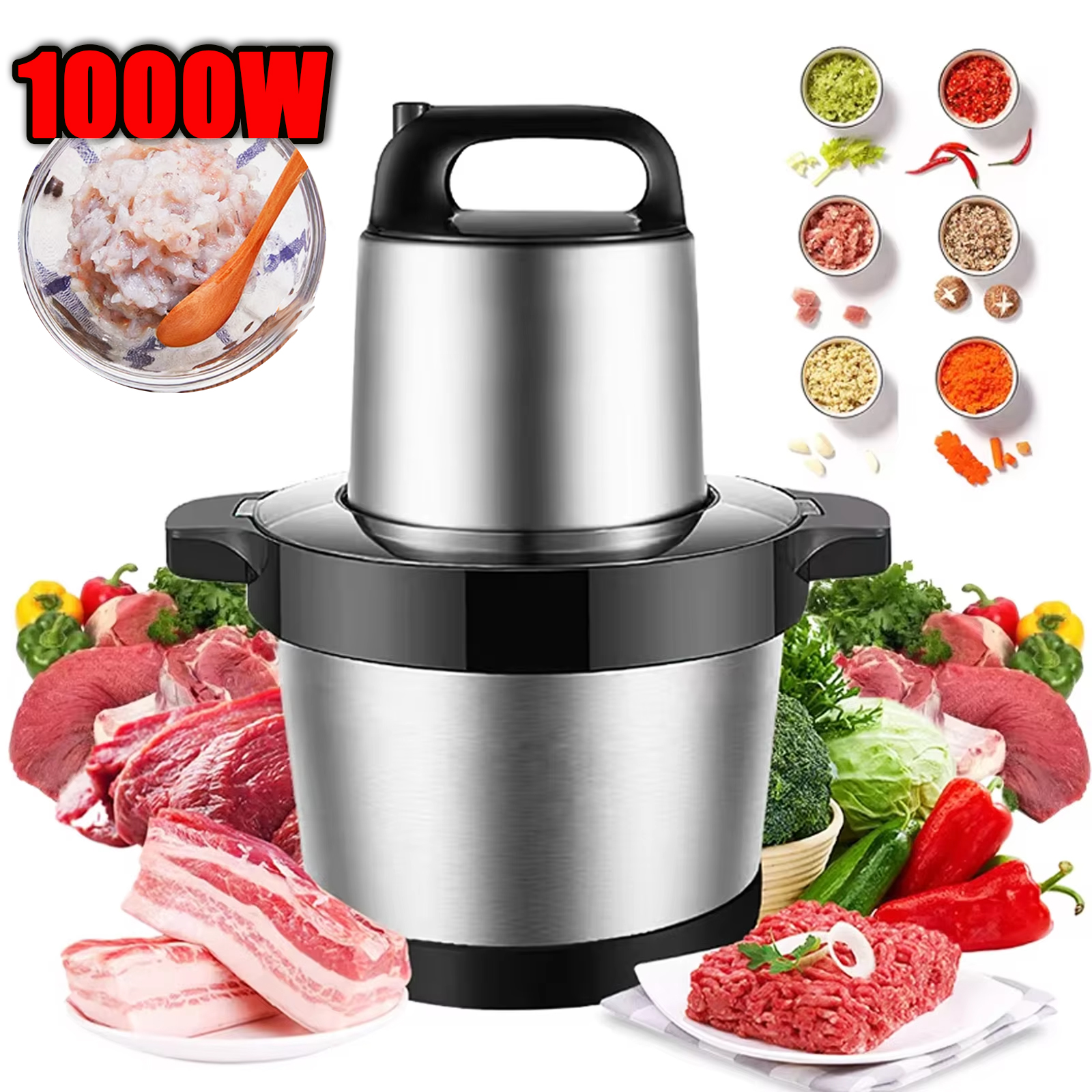 1000w moedor de carne cozinha chopper 6l elétrico casa moedores carne aço inoxidável processador alimentos vegetais liquidificador misturador triturador