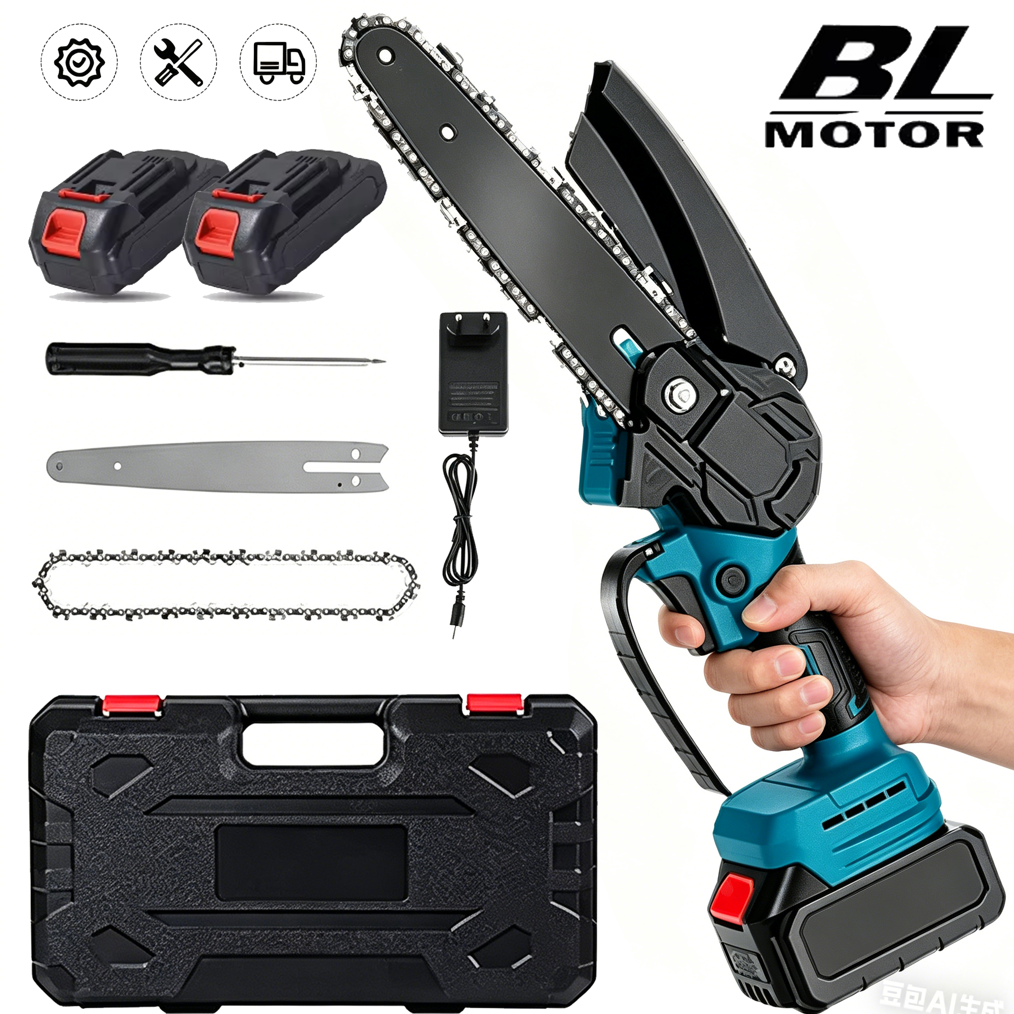 Mini Motosega DWiusty 6 Pollici 3000W Senza Fili, Sega Elettrica per Lavorazione del Legno e Giardinaggio, Compatibile con Batteria Makita 18V