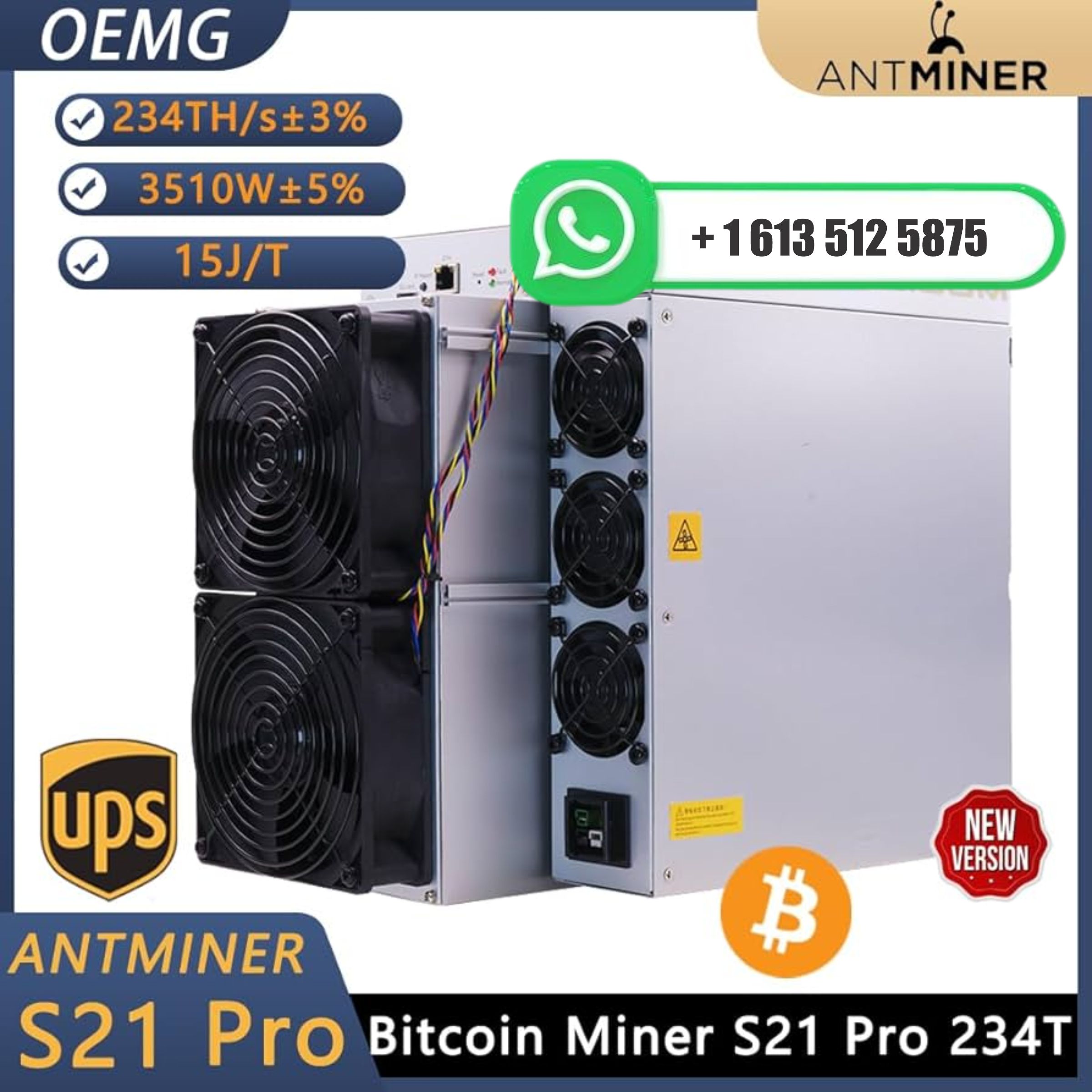 Oferta Mega JY: Compre 7 e Ganhe 4 Grátis - Novo Bitmain Antminer S21 Pro 234T 3510W Bitcoin BTC ASIC Miner em Estoque com PSU