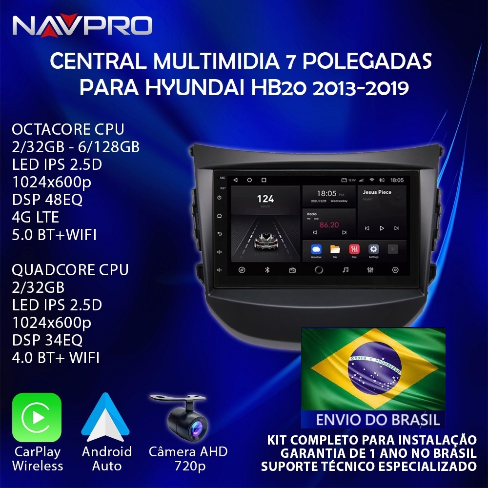 BRAZILIË VERZENDING - Voor HYUNDAI HB20 2013-2019 Centraal Multimedia NAVPRO Scherm 7 4-64 DSP Carpl Garantie 12 Maanden BR