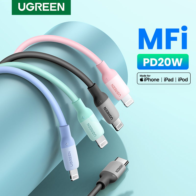 UGREEN – câble MFi USB type-c 20W PD en Silicone pour recharge rapide, compatible avec iPhone 14/13/12 Pro Max