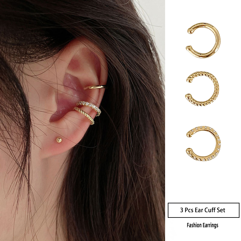 Ensemble de boucles d'oreilles clip d'oreille pour femme, faux piercing d'oreille, mancommuniste d'oreille délicates, bijoux tendance, cadeau, 3 pièces, 2024