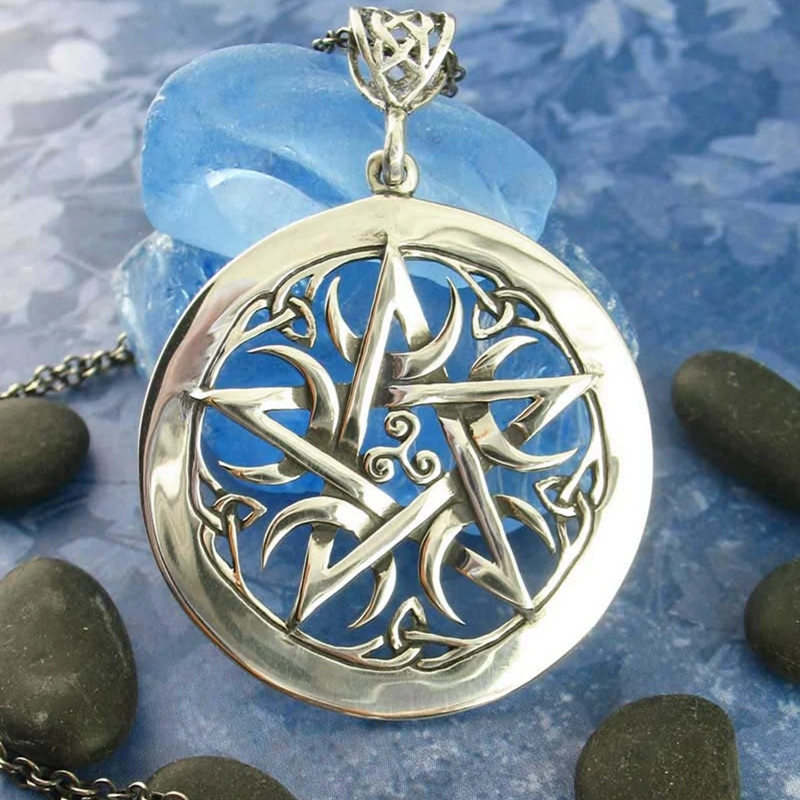 Croissant de lunes Pentacle collier pendentif Wiccan accessoires mode païen grand pentagramme sorcière femme homme sorcellerie gothique Wicca