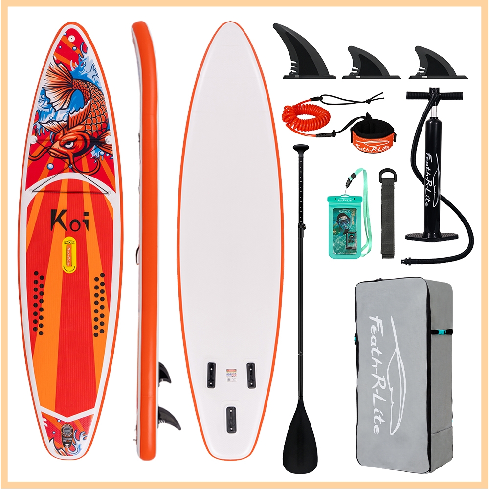 Prancha de Stand Up Paddle Inflável FunWater SUPFR01E 320cm-350cm, Prancha de Surf Completa com Acessórios, Remo Ajustável, Bomba, Mochila de Viagem ISUP, Leash, Bolsa Impermeável, Prancha de Paddle para Adultos