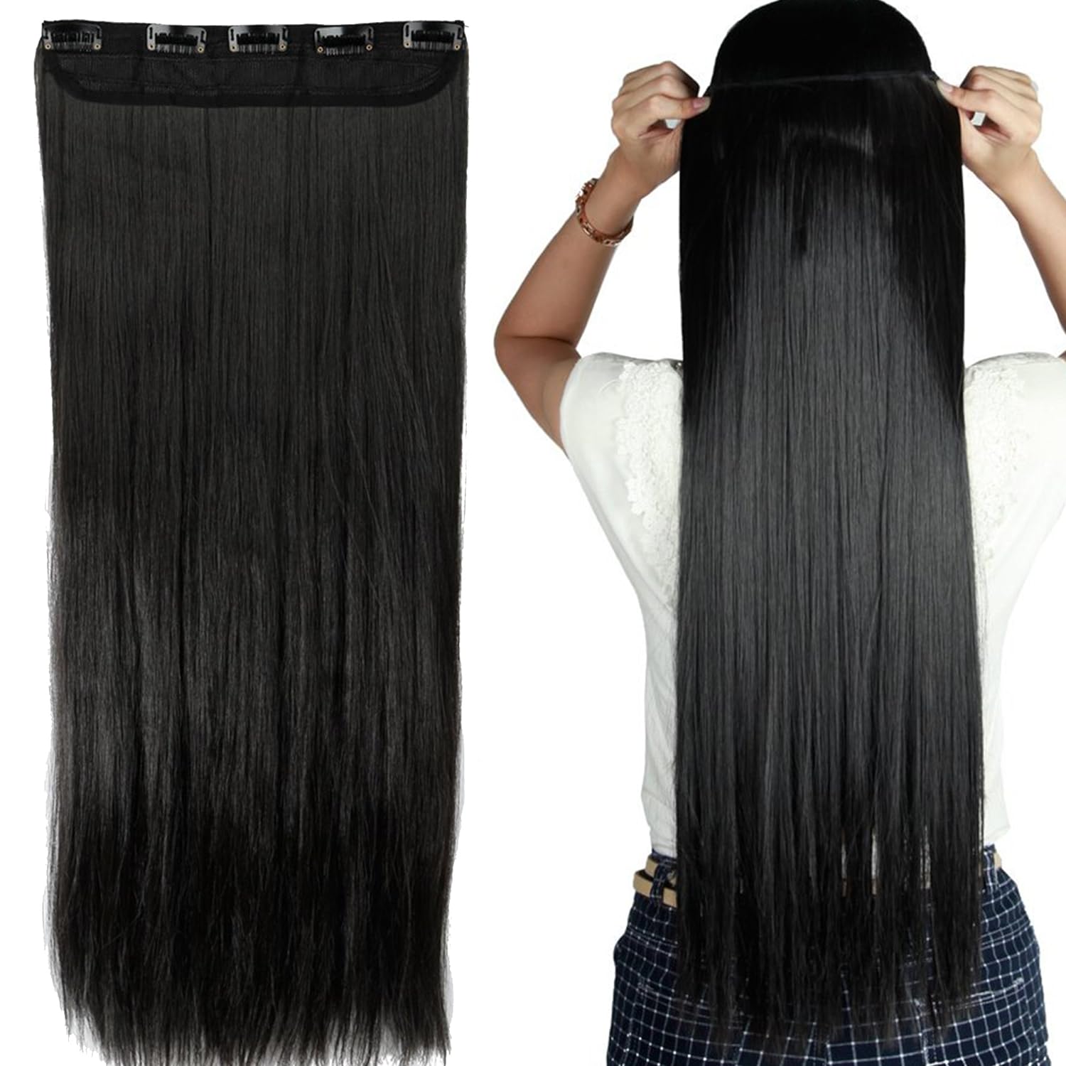 100% คลิปบราซิลใน One Piece Hair Extension ธรรมชาติตรง Remy Human Hair ที่มองไม่เห็นคลิปไม่มีรอยต่อตรง One Piece