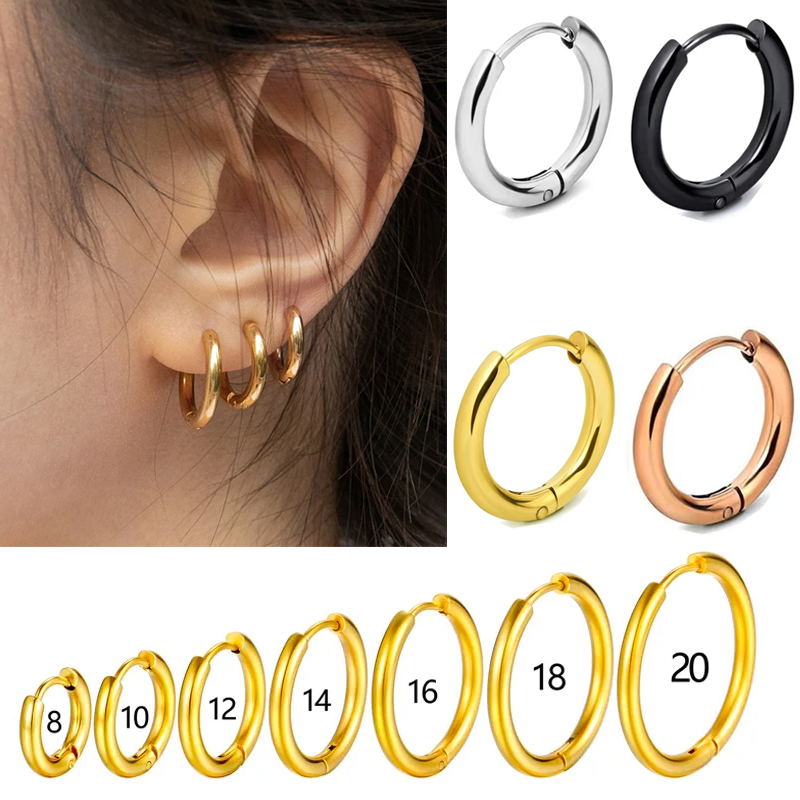 2 Pz/set Semplici Orecchini A Cerchio In Acciaio Inox Per Le Donne Degli Uomini di Modo Non Dissolvenza Cerchio Rotondo Orecchini Gioielli pendientes para mujer