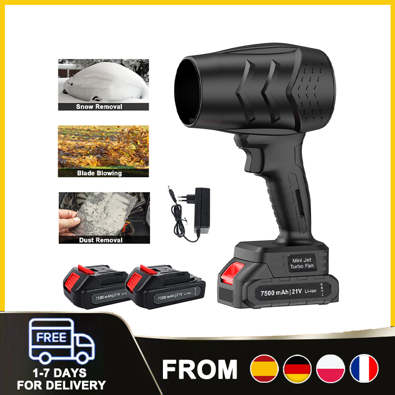 Souffleur d'air sans fil 36000 tr/min, ventilateur turbo portatif, sécheur puissant, outil de soufflage de poussière rechargeable 21V pour le soufflage de feuilles en extérieur