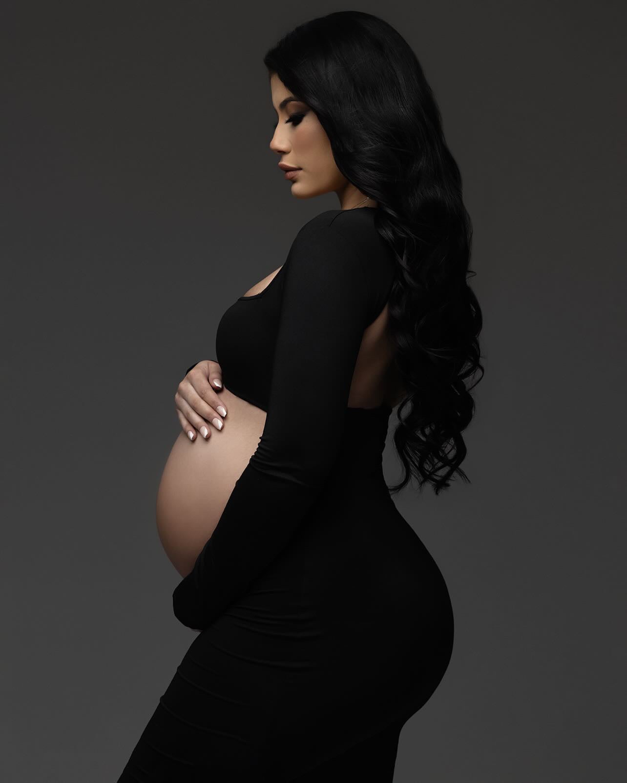 Vestidos de maternidad para sesión de fotos, vestido largo negro de manga larga con espalda descubierta para embarazo, fotografía para fiesta de boda, ropa para embarazadas