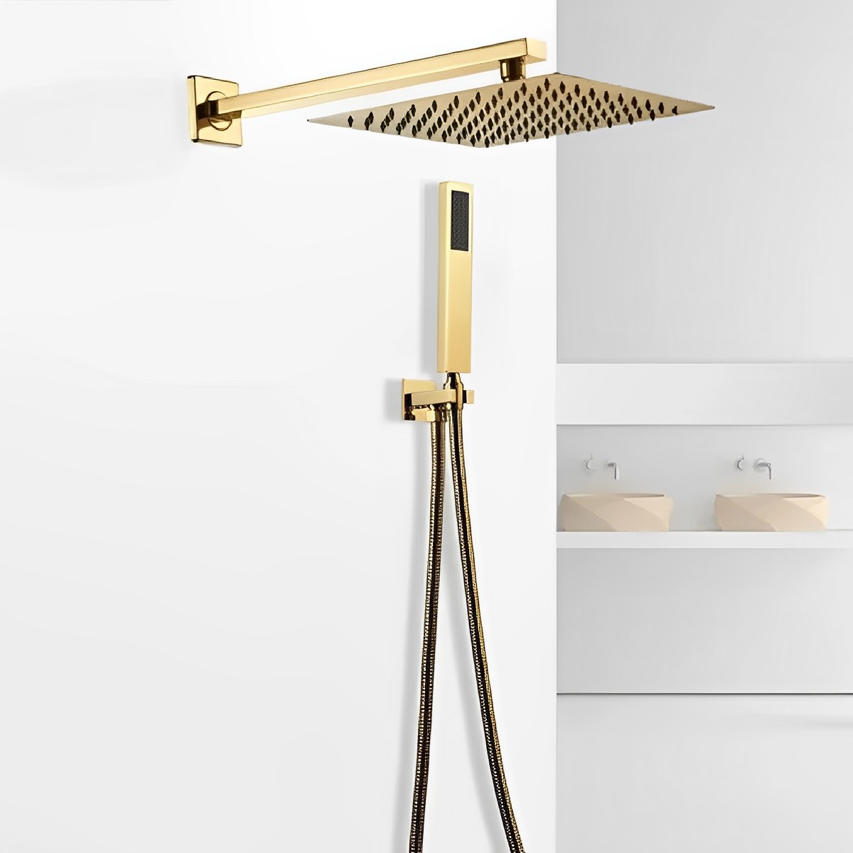 20Cm Vierkante Inox Douchekit Met Volledig Handmatige Glanzende Gouden Dc-7017d