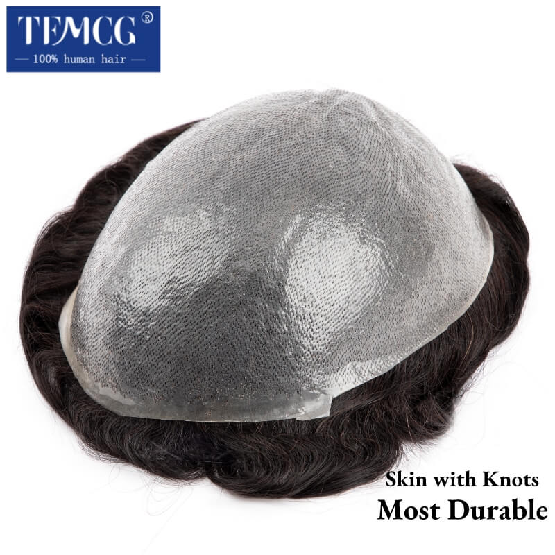 Toupee Men 0.06mm PU With Strong Double Knots Wigs For Men Durable Male Hair Prosthesis 6'  Natural Human Hair Toupee Man Wig