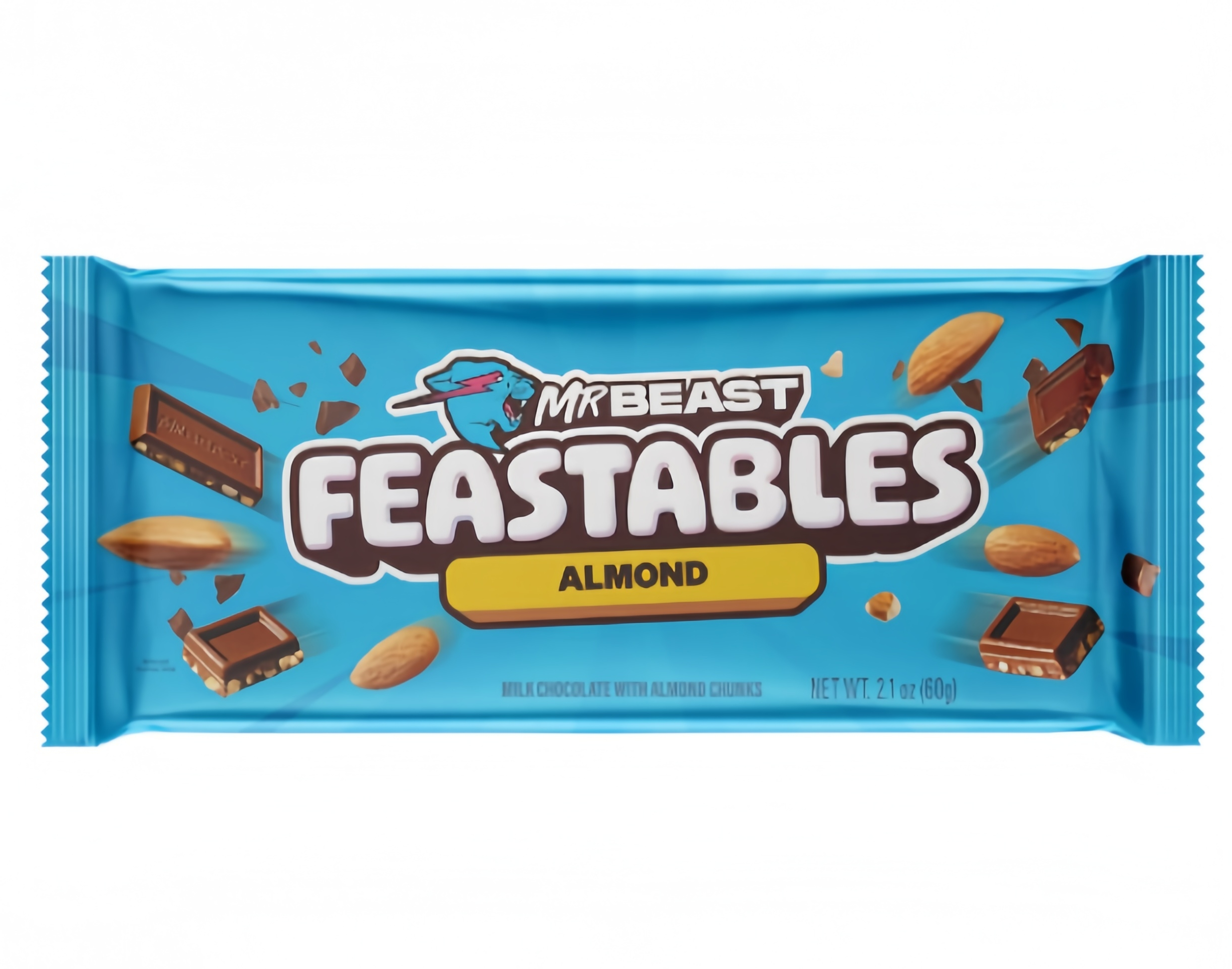 Pack 10 Barras Mr Beast Feastables Almond 60g - Chocolate Americano con Almendras Crujientes, Snack Coleccionable, Multipack Ahorro, Regalo para Fans, Merienda Gourmet