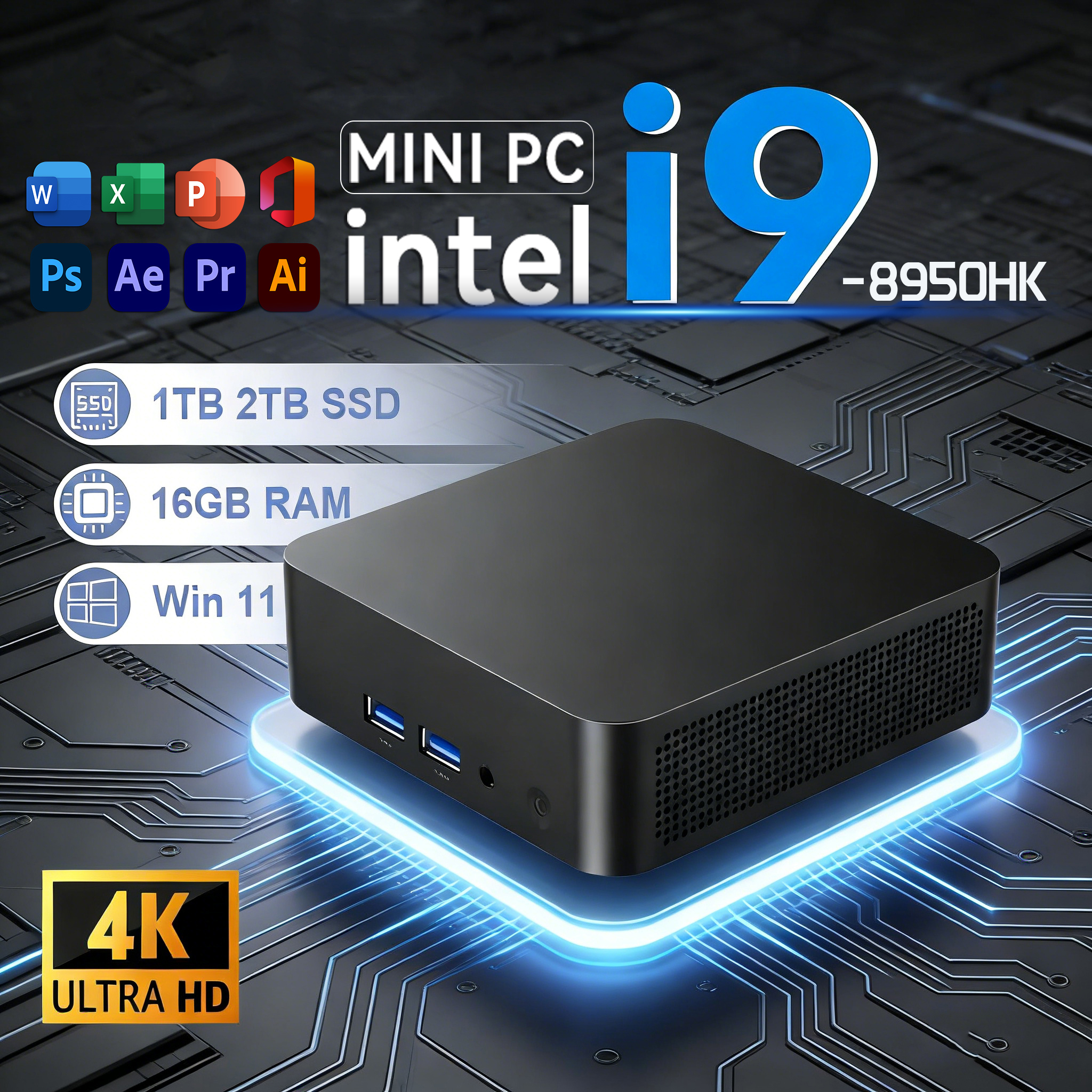 Mini PC Intel I9 8950HK Computador Mini PC com Windows 11 Mini PC com 3 Telas 16GB RAM 1TB SSD Wifi 6 BT5.2 Desktop Mini PC