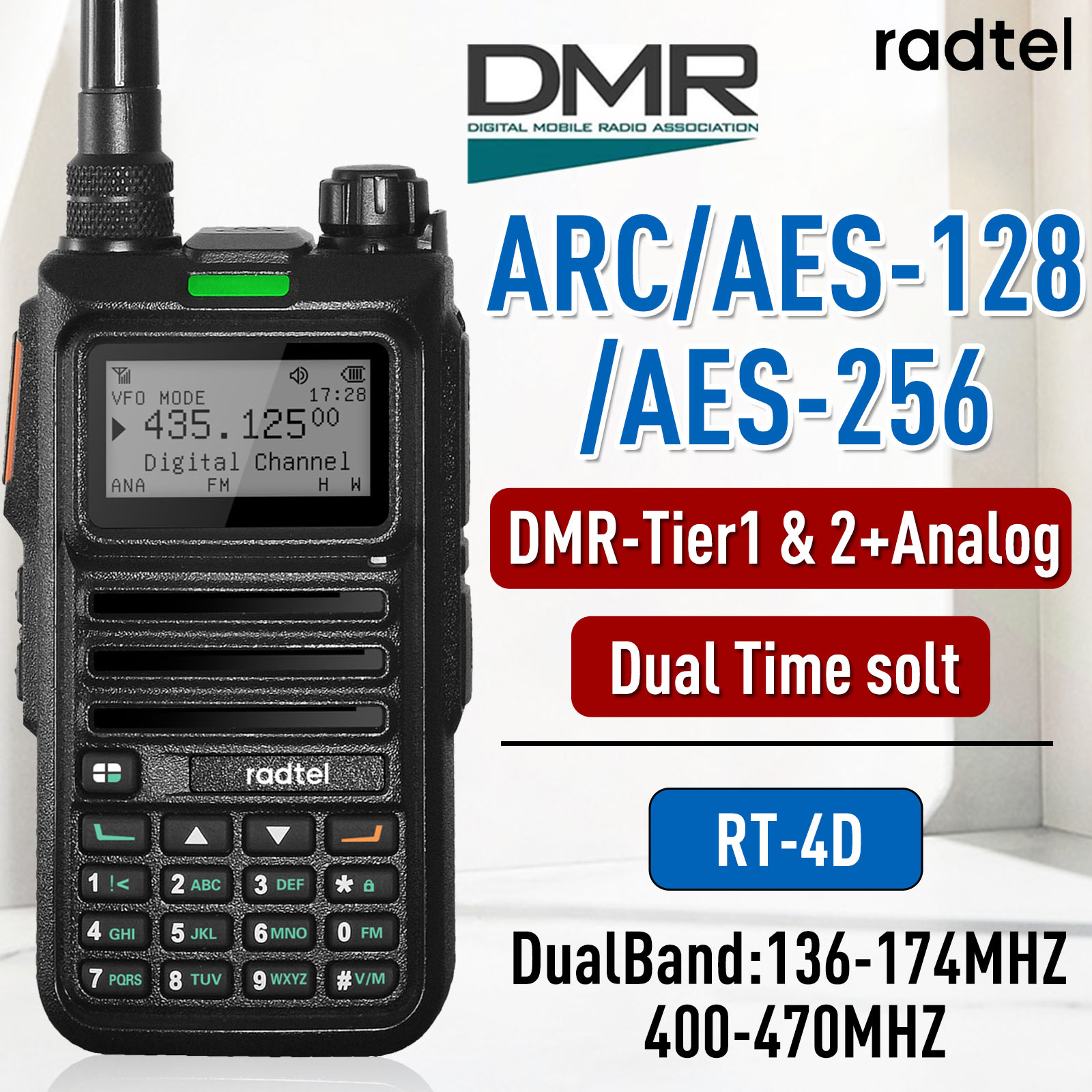 Radtel RT-4D dmr rádio digital walkie talkie modo duplo analógico rádio em dois sentidos slot de tempo duplo rádio amador 1024 canais