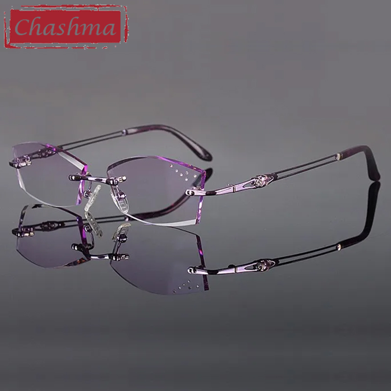 Chashma jewery óculos feminino titânio gafas moda diamantes sem aro armações receita miopia presbiopia espetáculo