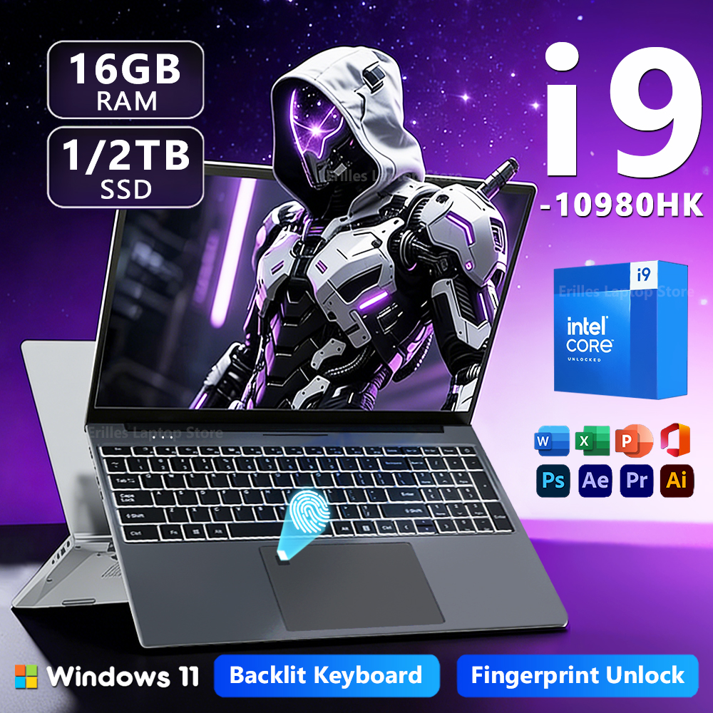 Nouveau déverrouillage par empreinte digitale ordinateur portable Windows 11 15.6 "Intel Core i9 10980HK ordinateur 16GB RAM 1TB SSD jeu bureau PC portable rétro-éclairé