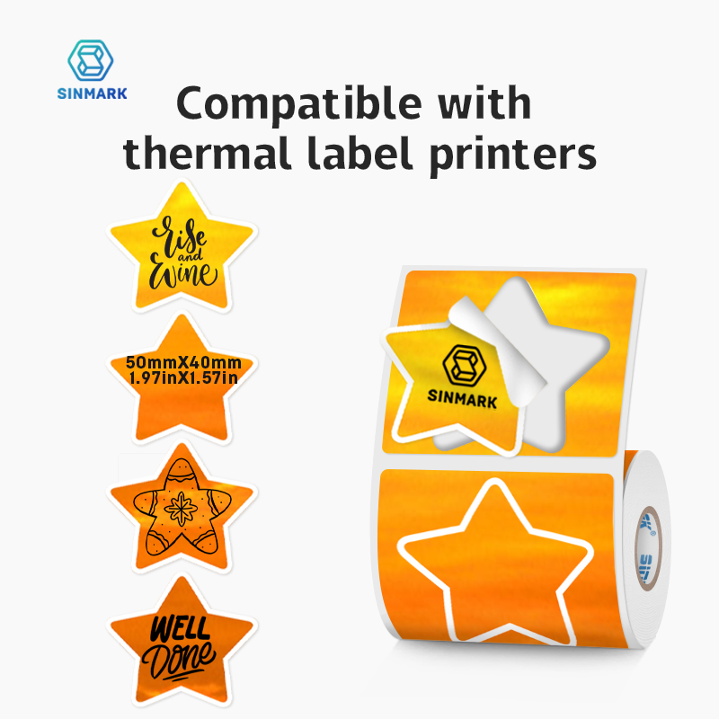 SINMARK – autocollants thermiques étoiles, autocollants irréguliers, étiquettes mignonnes, autocollants d'enveloppe pour imprimante Phomemo DETONGER