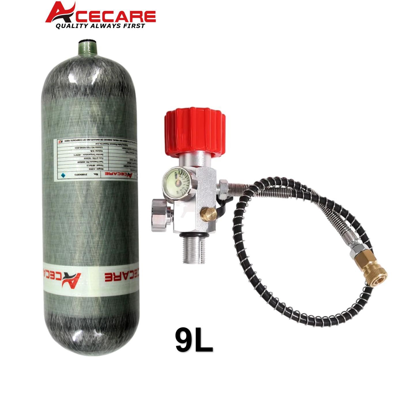 ACECARE 4500PSI 300BAR 30MPA 9L cilindro de fibra de carbono cilindro de buceo válvula reguladora HPA tanque de alta presión M18 * 1,5