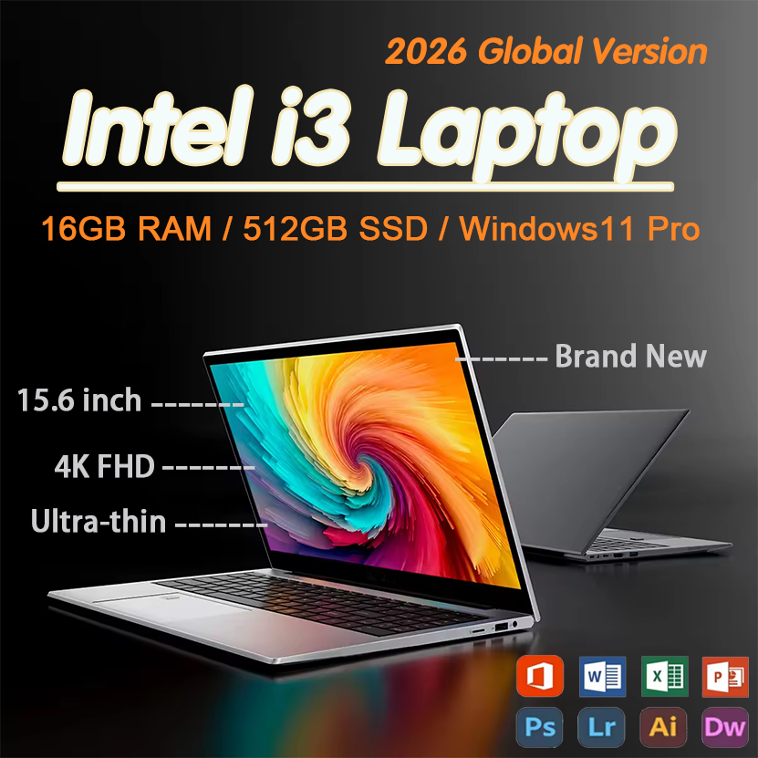 Computer portatile da 15.6'' con 16GB di RAM, SSD da 256GB/512GB/1TB/2TB, processore Intel i3-6100U, sblocco con impronta digitale, Windows 11, ideale per ufficio e studio, tastiera retroilluminata.