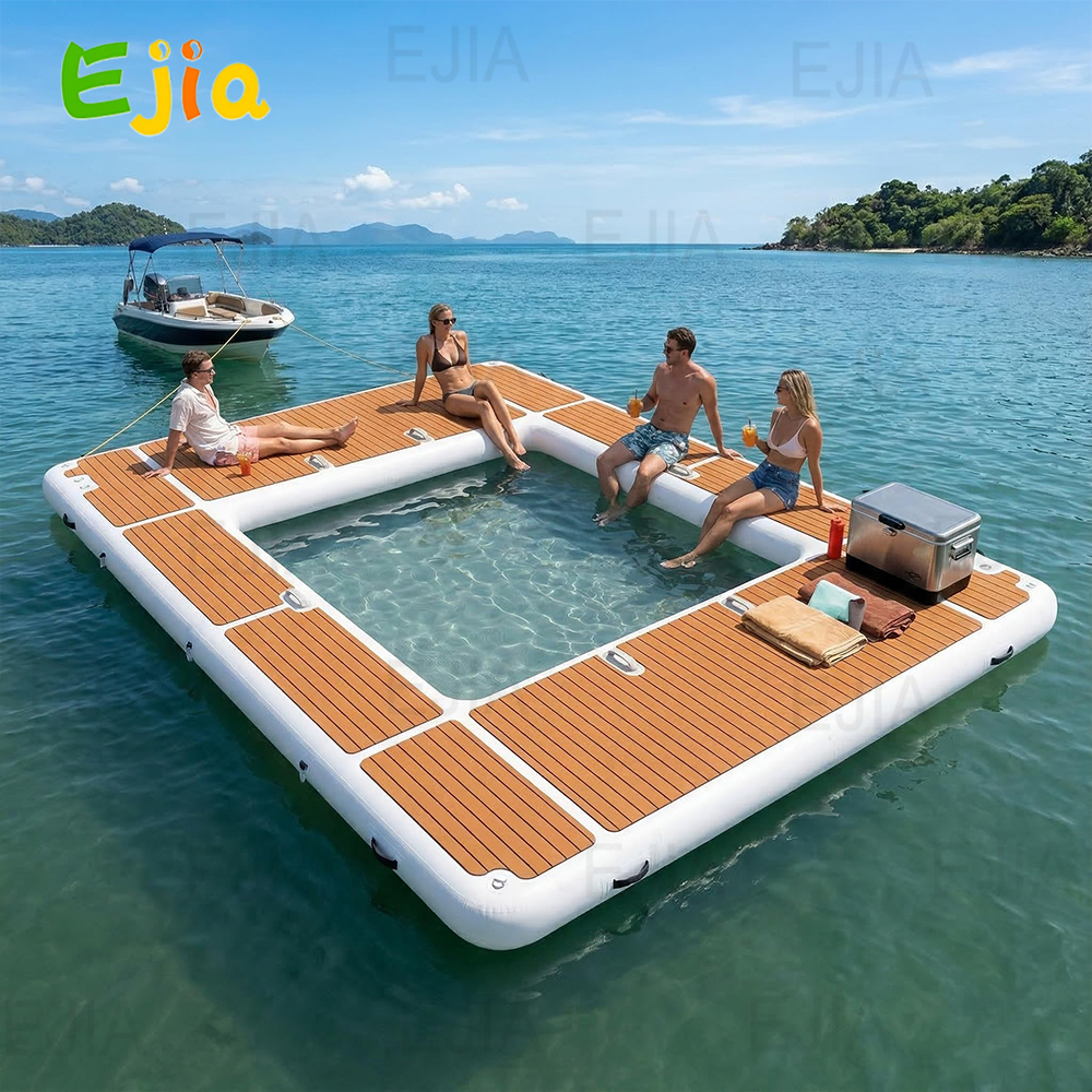13FT Aufblasbare Schwimmplattform, dicke PVC-Schwimmdock-Plattform mit rutschfester EVA-Oberfläche, aufblasbarer Schwimmdock für Yacht/Boot