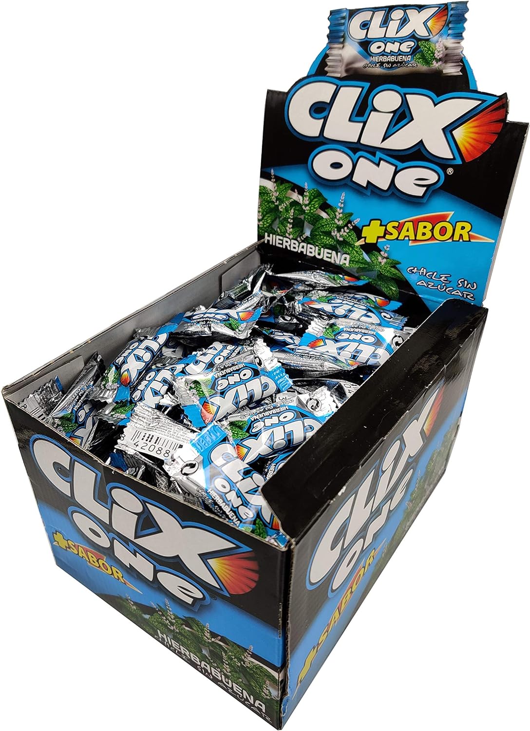 Caixa de goma Clix sabor de hortelã-pimenta sem açúcar - goma individual sem açúcar dragea sabor menta e embalada individualmente. Sem Glúten. Caixa de 200 gomas.